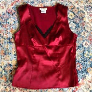Rich Red camisole with lace insert. L